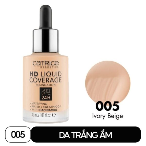 Kem Nền Kiềm Dầu, Che Phủ Tự Nhiên Catrice HD Liquid Coverage Foundation 30ml - 010 - Hình ảnh 4